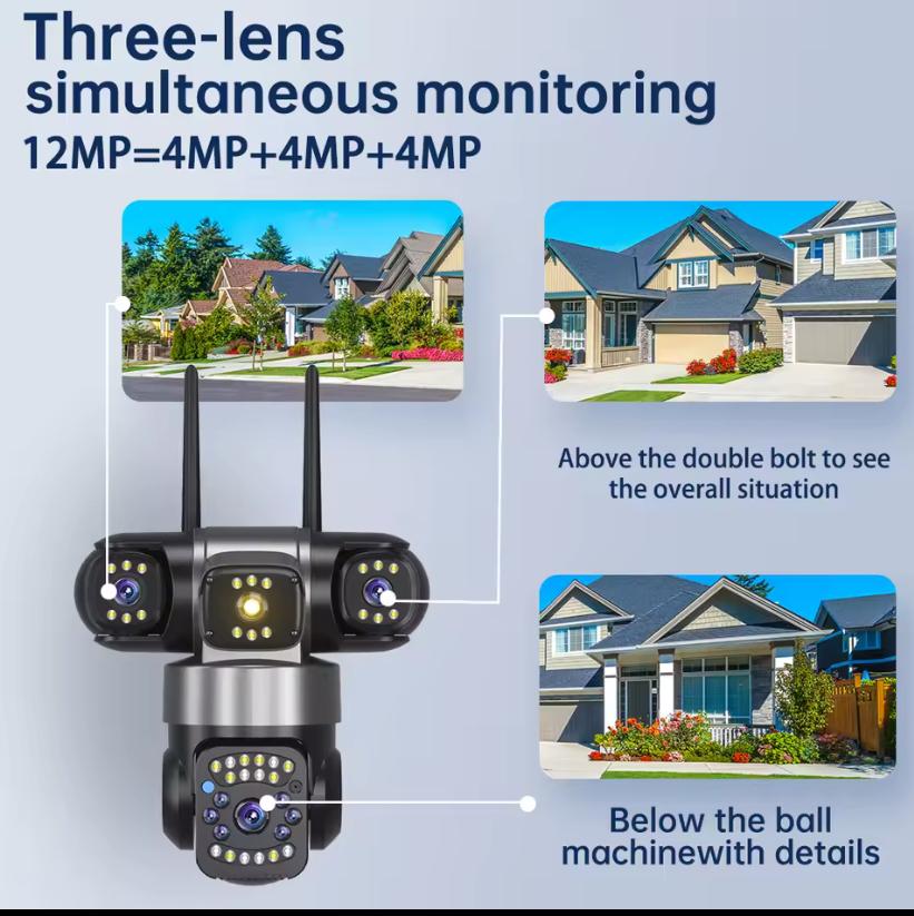Camara de seguridad triple lente