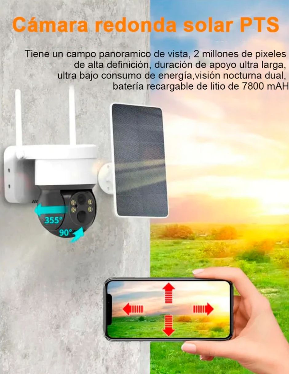 Cámara de seguridad, Solar para exteriores, Inalámbrica, Control remoto, impermeable, Batería de larga duración