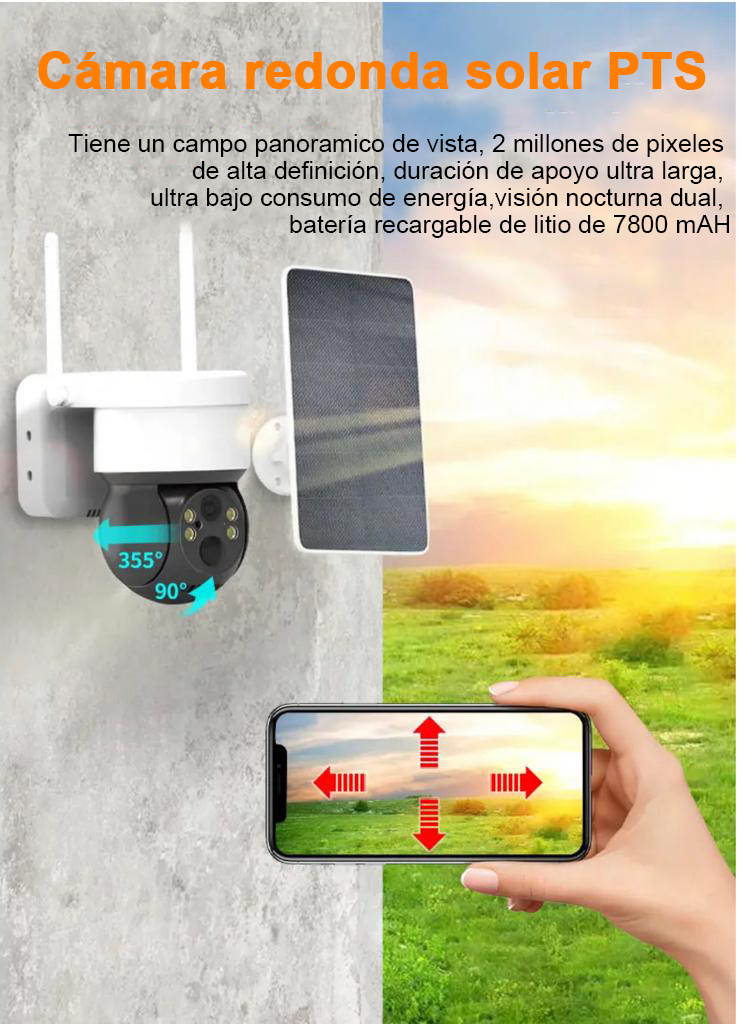 Cámara de seguridad, Solar para exteriores, Inalámbrica, Control remoto, impermeable, Batería de larga duración