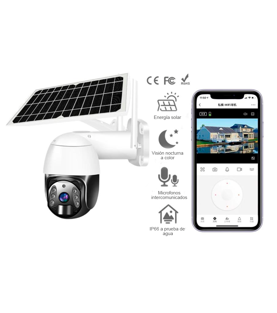 Cámara de seguridad WIFI solar, infrarroja, inalámbrica resistente al agua