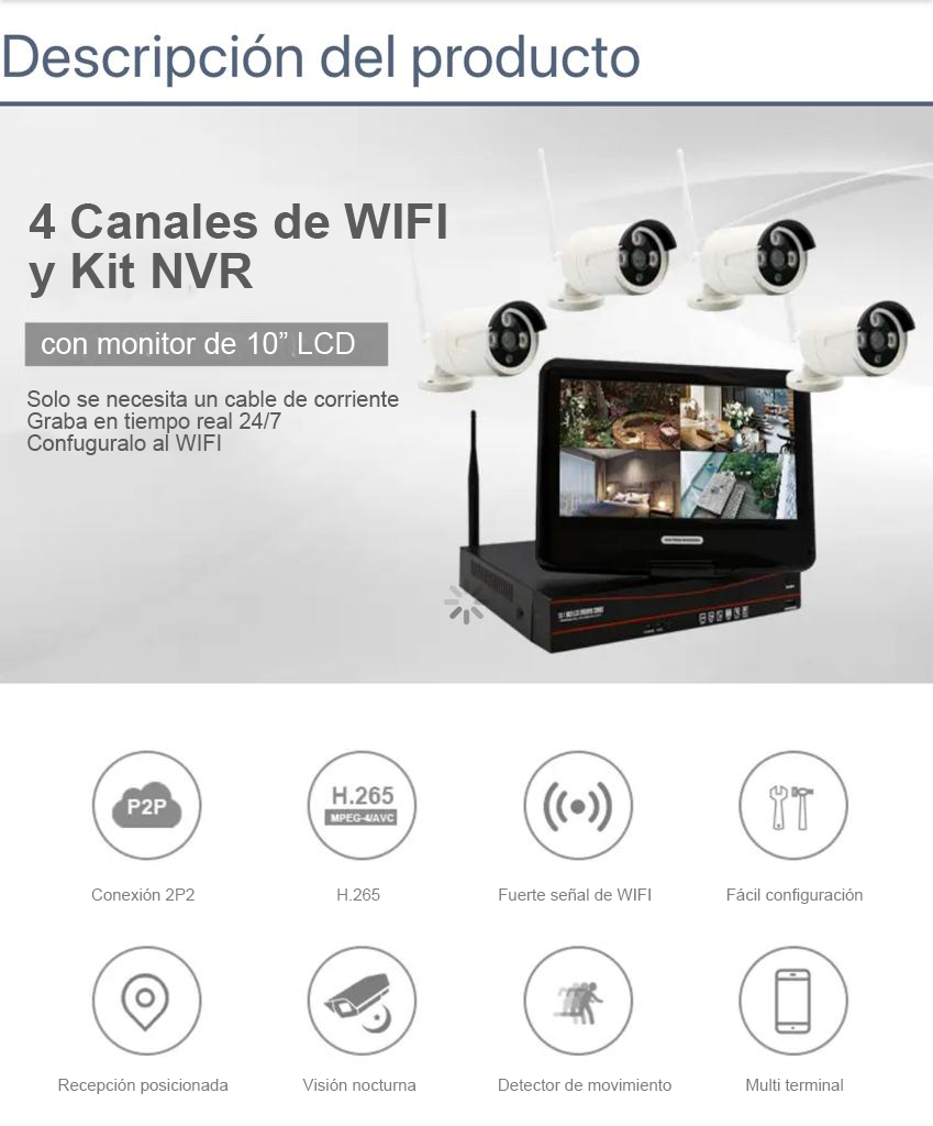 Kit de Video Vigilancia Tuya con 4 Cámaras WiFi y Monitor de 10