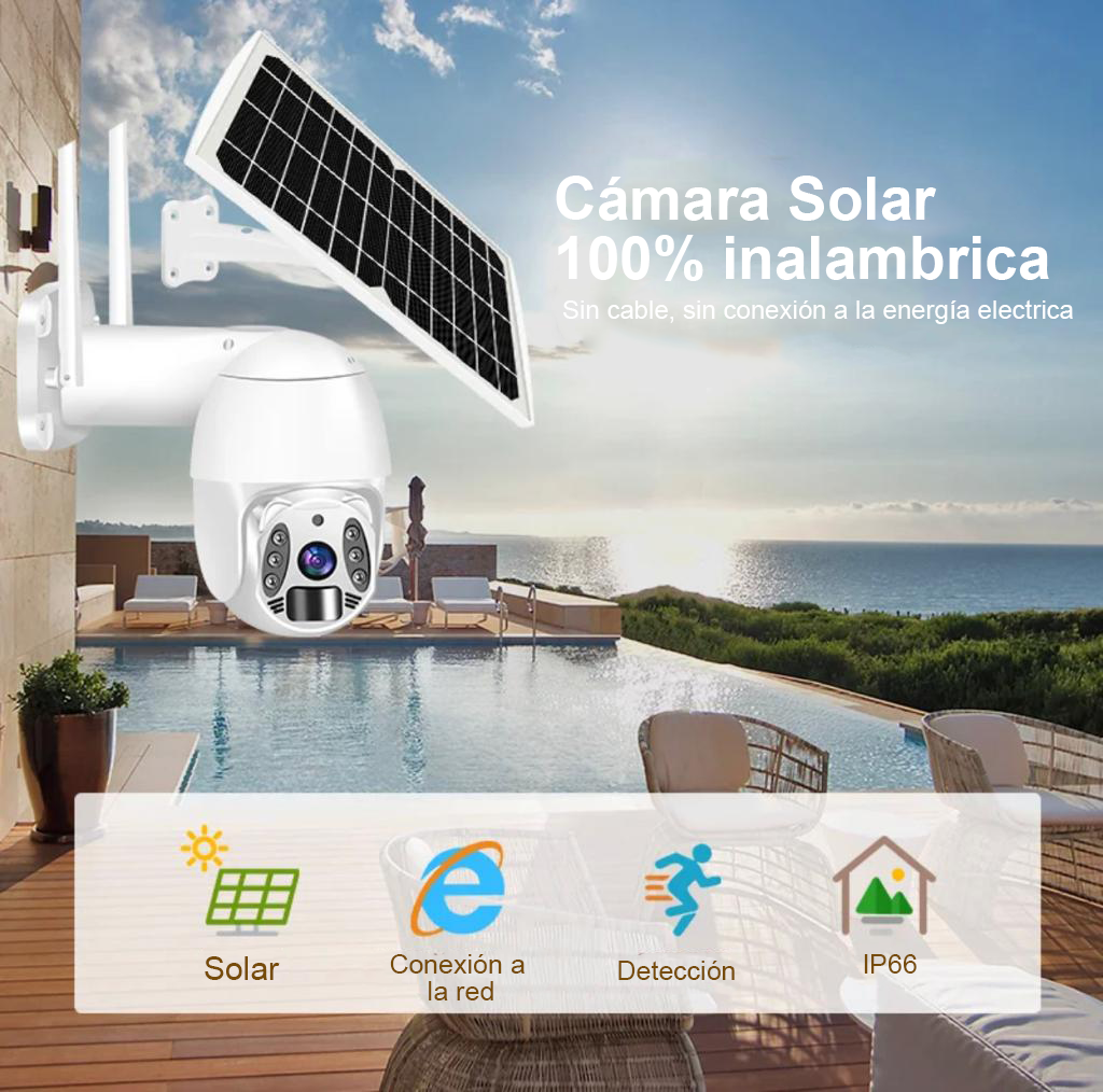 Cámara de seguridad WIFI solar, infrarroja, inalámbrica resistente al agua